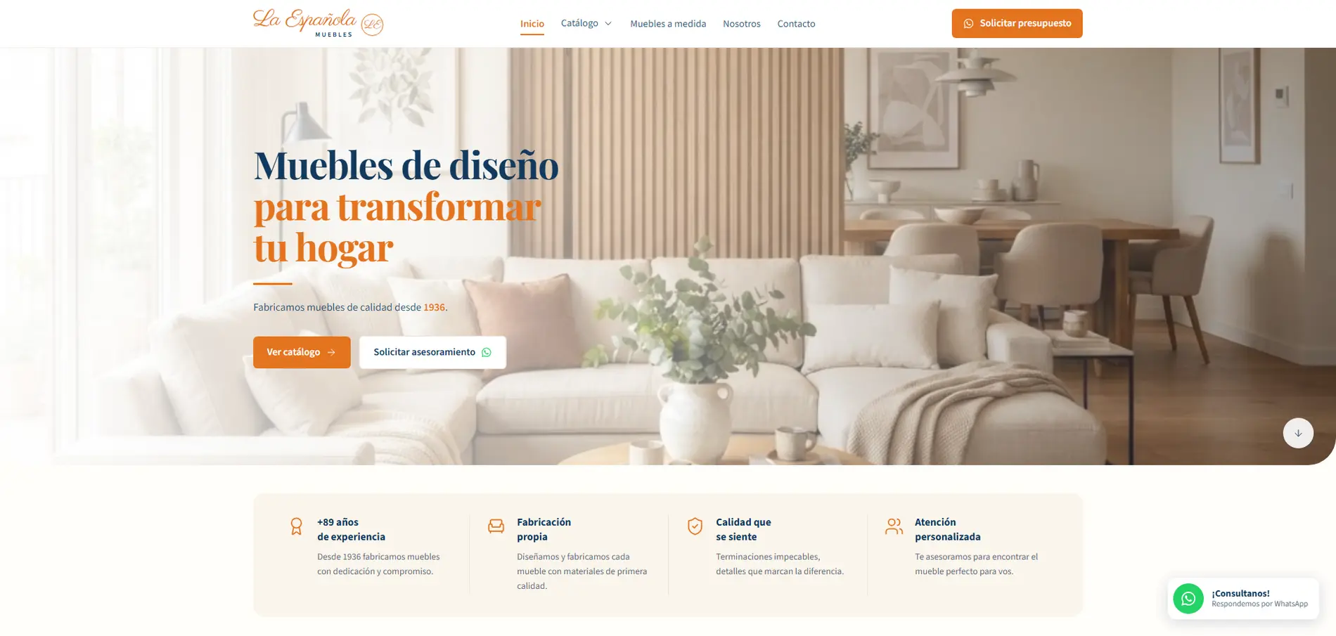 Interfaz de la propuesta de La Española Muebles con catálogo de productos por categoría